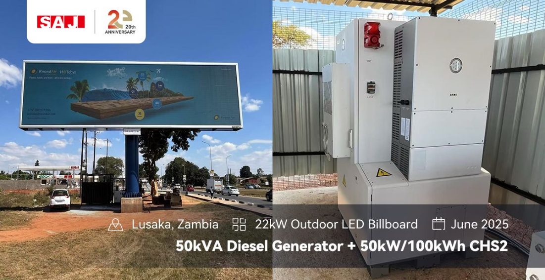 Project voor de stroomvoorziening van een digitaal buitenreclamebord van 22 kW in Lusaka – CHS2